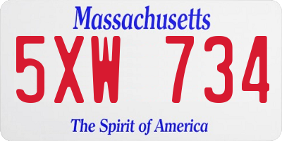 MA license plate 5XW734
