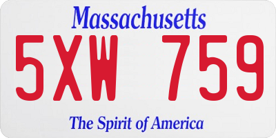 MA license plate 5XW759