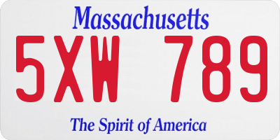MA license plate 5XW789