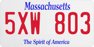 MA license plate 5XW803