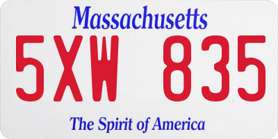 MA license plate 5XW835