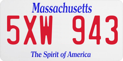 MA license plate 5XW943