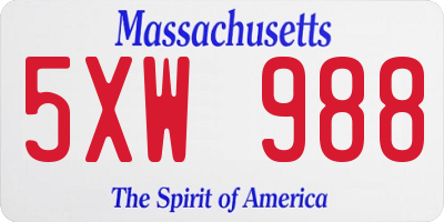 MA license plate 5XW988