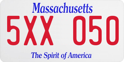 MA license plate 5XX050