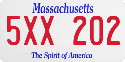 MA license plate 5XX202