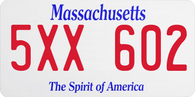 MA license plate 5XX602