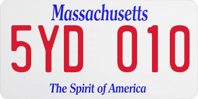 MA license plate 5YD010