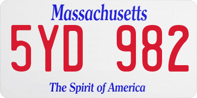 MA license plate 5YD982
