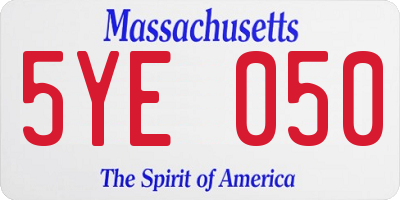 MA license plate 5YE050