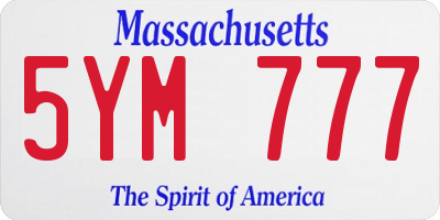 MA license plate 5YM777