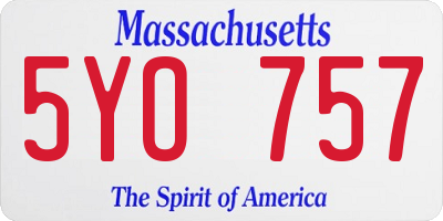 MA license plate 5YO757