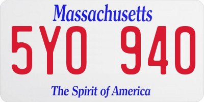 MA license plate 5YO940