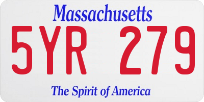 MA license plate 5YR279