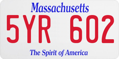 MA license plate 5YR602