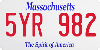 MA license plate 5YR982
