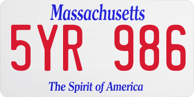 MA license plate 5YR986