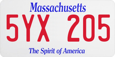 MA license plate 5YX205