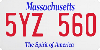 MA license plate 5YZ560