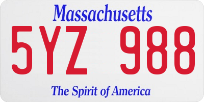 MA license plate 5YZ988