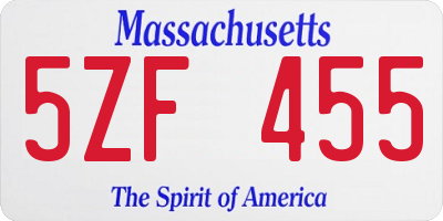MA license plate 5ZF455
