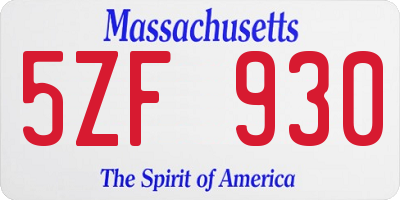 MA license plate 5ZF930