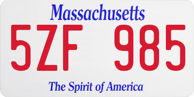 MA license plate 5ZF985