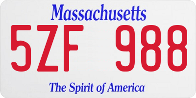 MA license plate 5ZF988