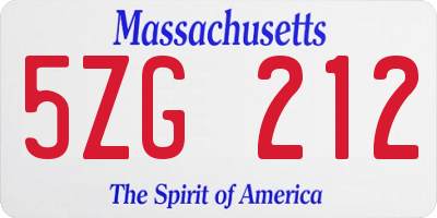 MA license plate 5ZG212