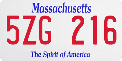 MA license plate 5ZG216