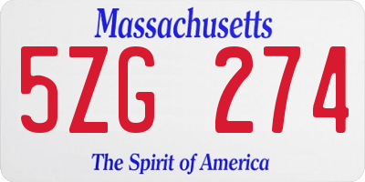 MA license plate 5ZG274