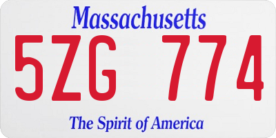 MA license plate 5ZG774