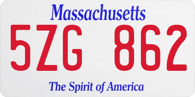 MA license plate 5ZG862