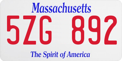 MA license plate 5ZG892