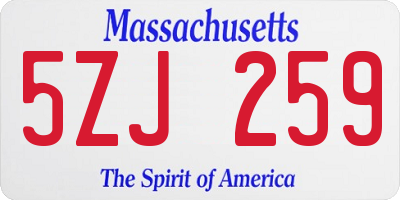 MA license plate 5ZJ259