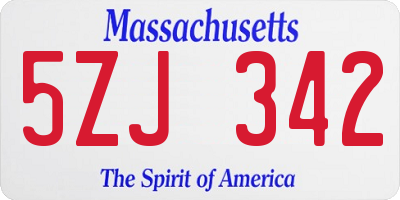 MA license plate 5ZJ342