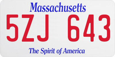 MA license plate 5ZJ643