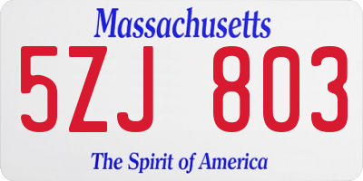 MA license plate 5ZJ803
