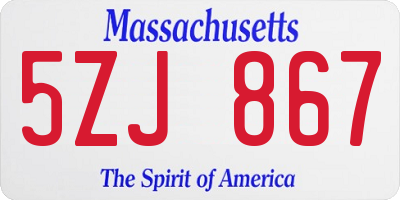 MA license plate 5ZJ867
