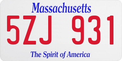 MA license plate 5ZJ931