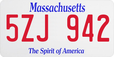 MA license plate 5ZJ942