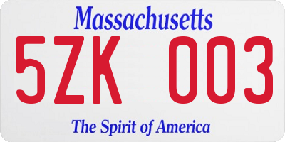 MA license plate 5ZK003