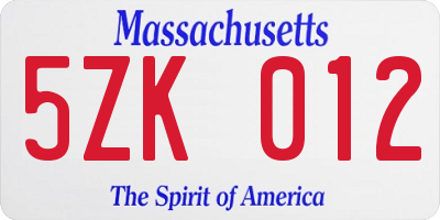 MA license plate 5ZK012