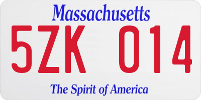 MA license plate 5ZK014