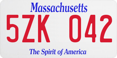 MA license plate 5ZK042