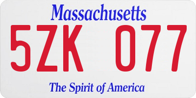 MA license plate 5ZK077