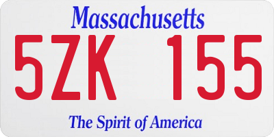MA license plate 5ZK155