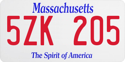 MA license plate 5ZK205