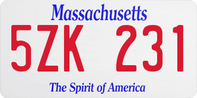 MA license plate 5ZK231