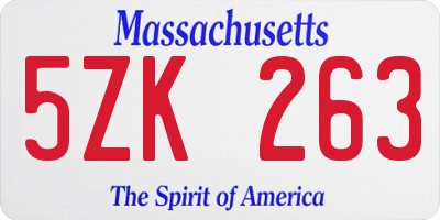 MA license plate 5ZK263