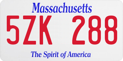 MA license plate 5ZK288